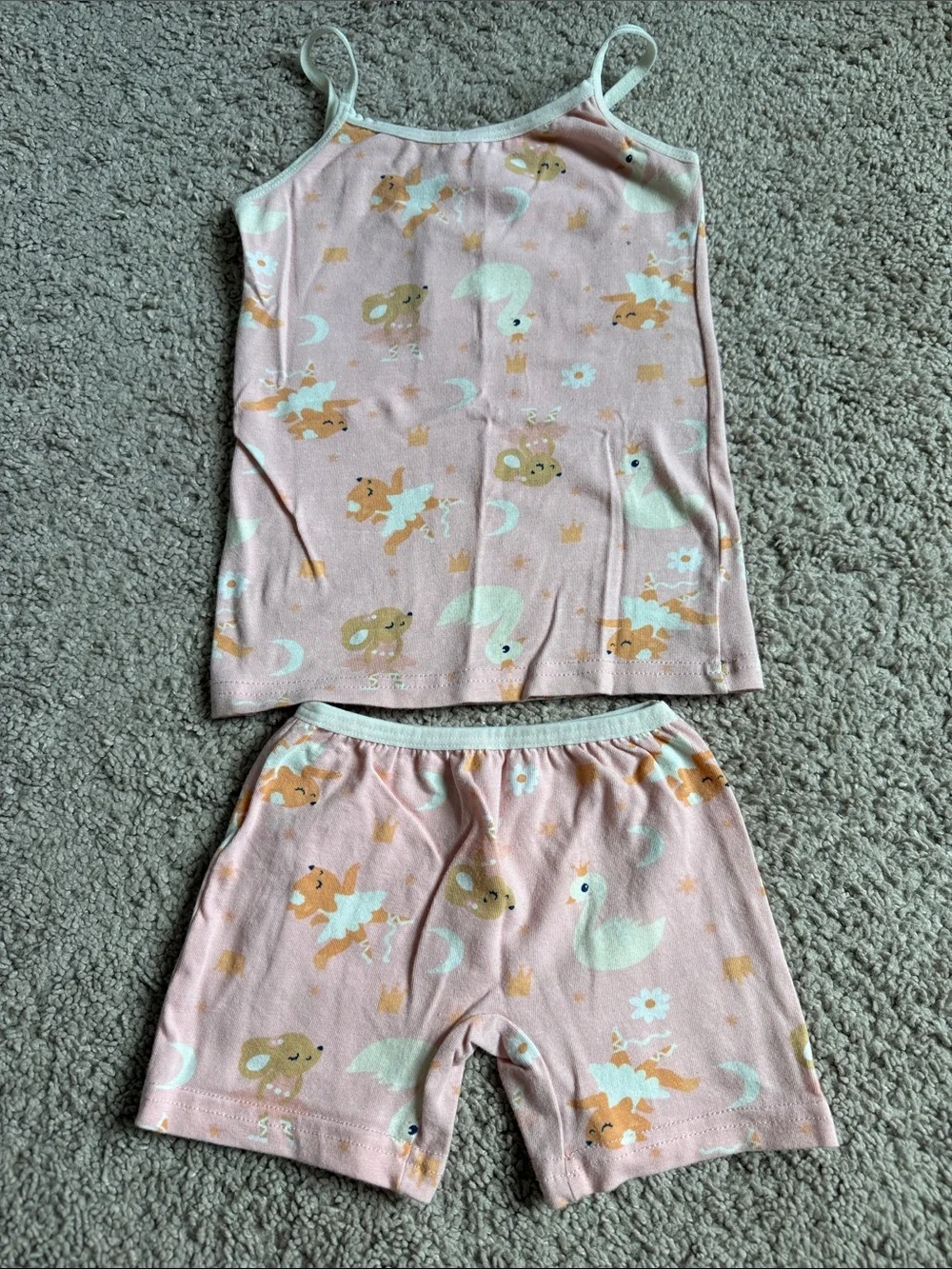 Girls' Pink Animal & Moon Tank Top and Shorts Pajama Set